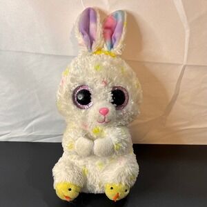 Ty‎ Beanie Boos Bunny Plush Small White Pink Yellow Excellent Glitter Eyes 2023